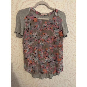 Rebecca Taylor Floral Print  100% Silk Short Sleeve Top